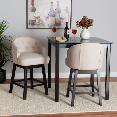 Baxton Studio Theron MidCentury Light Beige Fabric  Espresso Brown Finished Wood Swivel Counter Stool Set 2PC 225-2PC-12973-ZORO